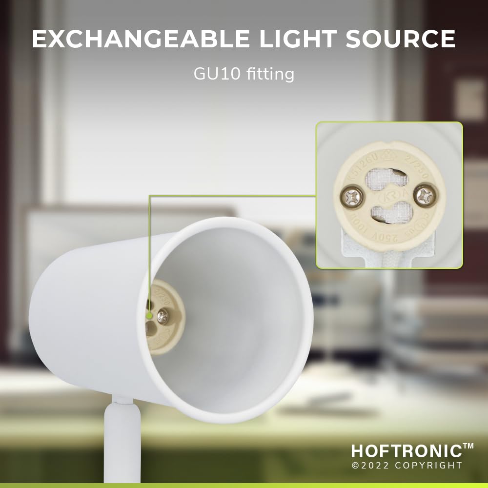 HOFTRONIC Riga LED Tischleuchte - 350° Schwenkbar und 90° Drehbar - 4000K Neutralweiß - 1,5e Meter Kabel mit Schnurdimmer - GU10-Fassung - Nachttischlampe Weiß - Dimmbar - Schreibtischleuchte