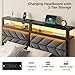 Seventable Bed Frame Full Size with Charging Station, LED Bed with Upholstered Storage Headboard, Metal Platform Bed with Under Bed Storage, No Box Spring Needed, Noise Free, Easy Assembly, Grey