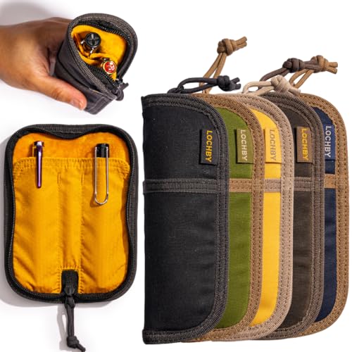 Image of LOCHBY Duo Pen Pouch | Slim and Elegant Pen Pouch, Durable Waxed Canvas, Lightly Padded for Fountain Pen and Mechanical Pencil, Compact Design Holds 2 Pens, for Everyday Carry
