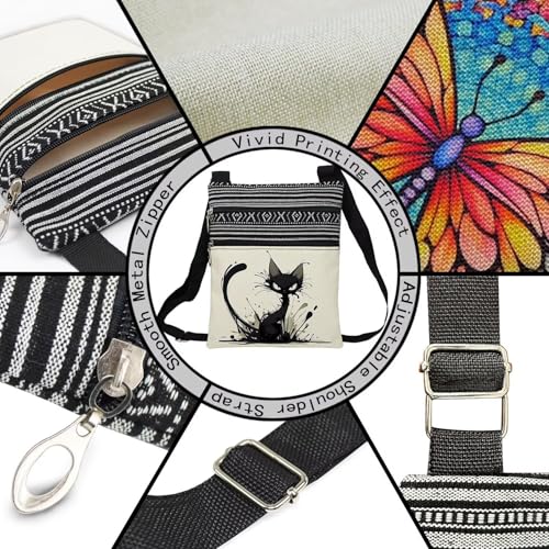 Splash Ink Cat Messenger Bag Small Ethnic Pattern Printed Adjustable Strap Crossbody Zipper Bag Splash Ink Cat Phone Bag Wallet Cute Shoulder Handbag for Women - Image 5