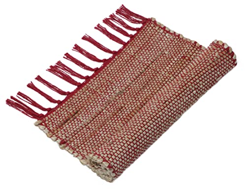 Image of The Home Talk Hand-Made Tablemat - Vintage Mats for Parties, Dining Table, Coasters - Decorative Placemats - 100% Jute Natural Fibers - Pack of 4 (13 x 19 Inches - Red)