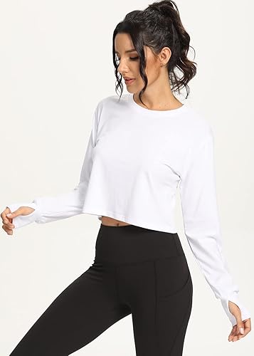 Miniatura 4 de Muzniuer Camiseta corta de manga larga para mujer, con agujero para el pulgar