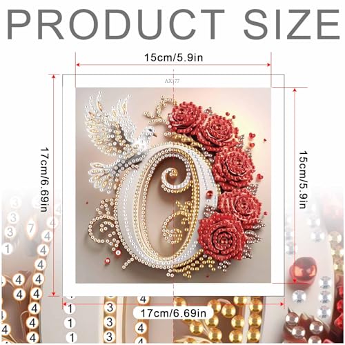 Image of AiYuanzsh 5D Diamond Art Kits for Adults Letter O, Ornamental Rose & Dove Special Shape Diamond Painting Kit, Luxury Alphabet DIY Crystal Rhinestones Diamond Art for Home Wall Decor 17x17cm