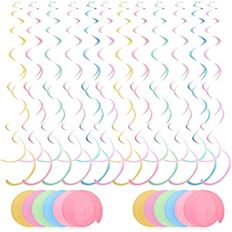 Kasyat 12 Pieces Party Hanging Swirl Decorations Plastic Spiral Streamers Multicolor Ceiling Swirls Garland for Birthday Wedding Party Supplies Kindergarten Ceiling Cover