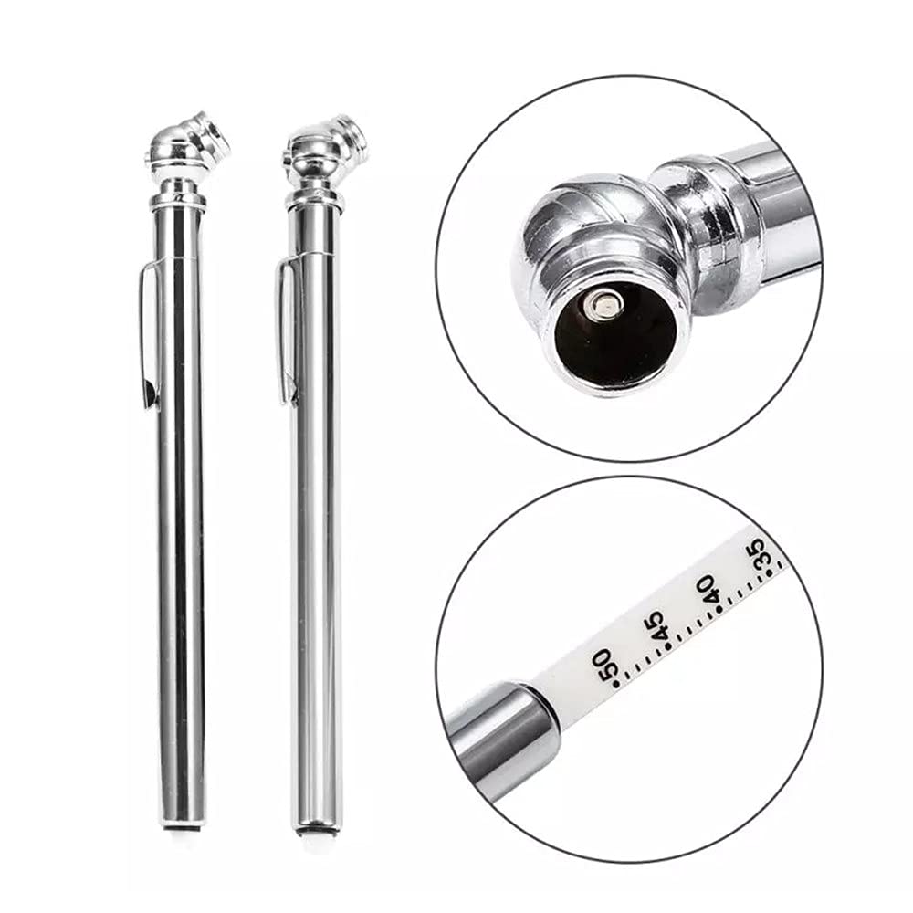 Manometro Pneumatici Matita,2 Pezzi Penna Pressione Pneumatico in Acciaio Inox Mandrino Singolocon Clip Tascabile per Auto Camion Camper Moto