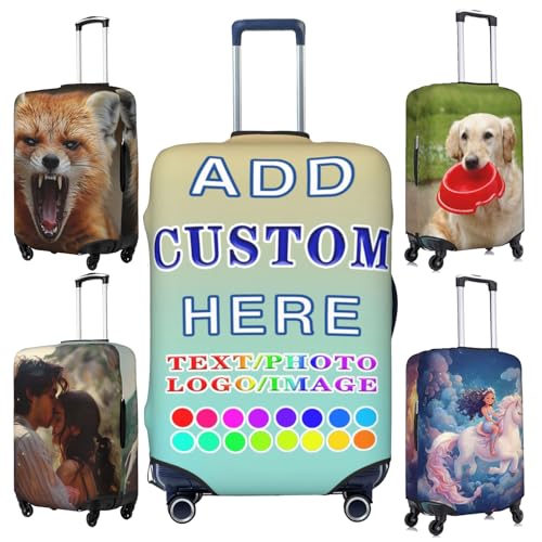 Custom Luggage Cover For Suitcase Personalized Photo Text Logo Name Double Sided Design Customize Elastic Travel Luggage Cover Washable Suitcase Protector Covers For Men Women Travel Gifts L