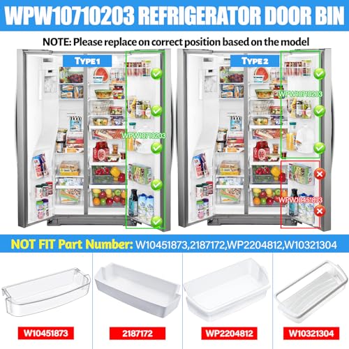 Image of [2 PACK]UPGRADED WRS588FIHZ00 WRS571CIDM02 WRS571CIHZ01 WRS571CIHV04 WRS588FIHV00 Refrigerator Door Bin Compatible With WPW10710203 Whirlpool Refrigerator Door Shelf W10710203 Kenmore Fridge Shelves