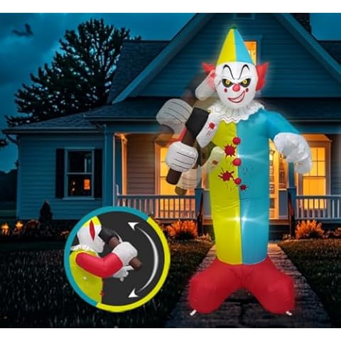 ZMHQLPDZ 7 FT Halloween Inflatables Giant Outdoor Decorations Blow Up Yard Scary Clown Holding 75 Degrees Swings Sickle with Built-in LEDs for Garden Lawn Indoor Party Decor Cover