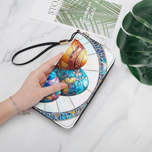Colorful Easter Eggs with A Blue Ribbon PU Leather Clutch Long Bifold Wallet, Coin Purse Credit Pass Case, Durable Card-Holder Money Storage for Women Men4