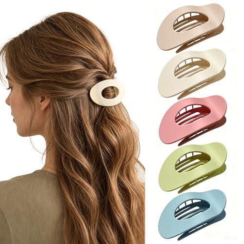 YTQDSS Flat Hair Clips 5 Pack - Matte Flat Hair Claw Clips for Women Girls, Non-Slip Strong Hold Hair Accessories for All Hair Types, Daily Wedding Party Date Beach Use