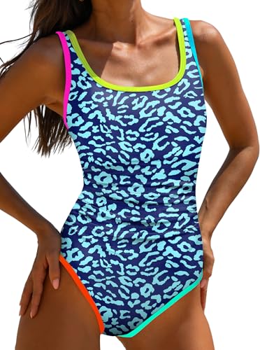 popvil One Piece Swimsuit Tummy Control Womens Bathing Suits Modest Curvy Neon Sexy Sport Swimwear
