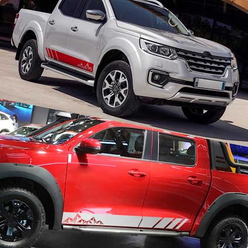 Vinilo negro mate para Renault Alaskan con diseño de montaña y rayas laterales para pickup 2
