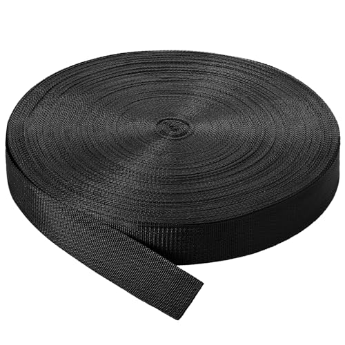 Canlierr 110 Yards Webbing 2 Inch Heavyweight Polypropylene Webbing Strap Fabric Flat Rope Strap Heavy Duty Poly for Gear Repairing DIY Craft(Black)