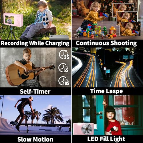 Câmera digital barata, câmera infantil 4K 44MP com cartão SD de 32 GB, câmera de ponta e disparo de