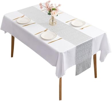 ZiDeTang 3Pcs 12x108 Inch Sequin Table Runner Rainbow Glitter Table Runner for Romantic Wedding Decor Bridal & Baby Shower Birthday Rustic Party Decoration Silver