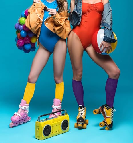 Image of Violet Mist women slouch socks thick colored knee high scrunch socks long stacked sock boot 80s 90s Novetly