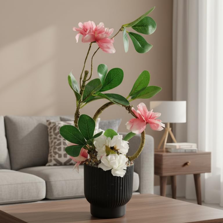 Image of Artificial Bonsai Flower Plant with Ceramic Pot, 43 CM Artificial Decorative Realistic Plant for Home Office Hotel Restaurant Indoor and Outdoor Decoration (Pattern 1)