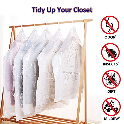 Hanging Vacuum Storage Bags For Clothes 6 Pack Jumbo Space Saver Bags, Vacuum Seal Bags For Clothing Storage, Compression Storage Bags For Long Coat Dress Garment Jacket, Closet Organizer, Reusable #TOP5