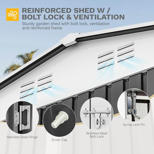 Image of DWVO 10x10ft Metal Outdoor Storage Shed with Window, Lockable Tool Storage Sheds, Oversized Steel Garden Sheds with Sloped Roof for Backyard, Patio, Garage, Lawn, Gray & White