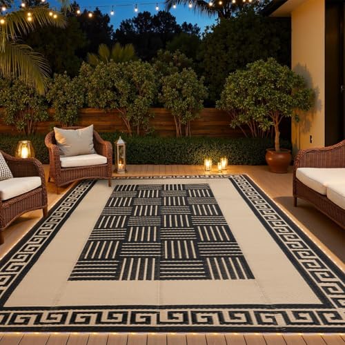 YONILE LED Outdoor Rug 8x10 ft Waterproof for Patios Clearance Reversible Outdoor Plastic Straw Rug RV Mat Outside Indoor Outdoor Carpet for Porch Deck Backyard Balcony Picnic
