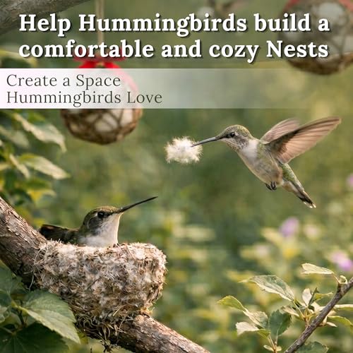 Image of Bird Nesting Material Holder for Hummingbirds, 2 Refillable Balls with Natural Cotton Fibers for Wild Bird Houses, Outdoor Gift for Bird Lovers