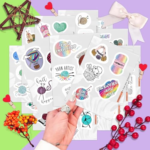 Image of Crochet Stickers and Knitting Stickers for Water Bottle and Laptop - Waterproof Vinyl Yarn Decals Laptop Decals, Gifts for Women & Men