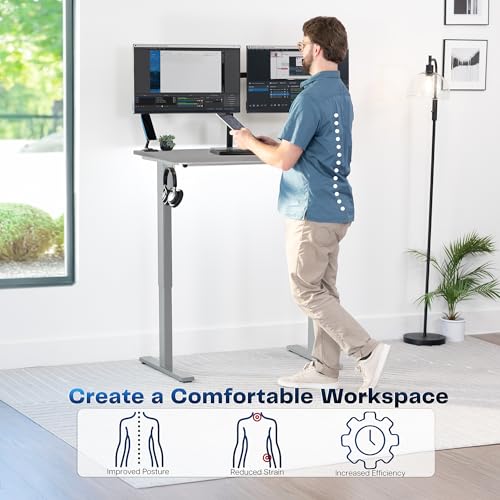 Image of VIVO Dark Gray 43 x 24 in Standing Desk, DESK-KIT-1G4G | Electric, Holds 220 lbs, Sit Stand, Height Adjustable, Solid One-Piece Table Top, Memory Presets, 1B Series, Gray Frame