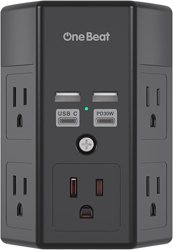 Miniatura 14 de Paquete de 2 protectores de sobretensión, extensor de 5 salidas con 4 puertos USB (USB C), regleta de alimentación 1680J de 3 lados, expansor de