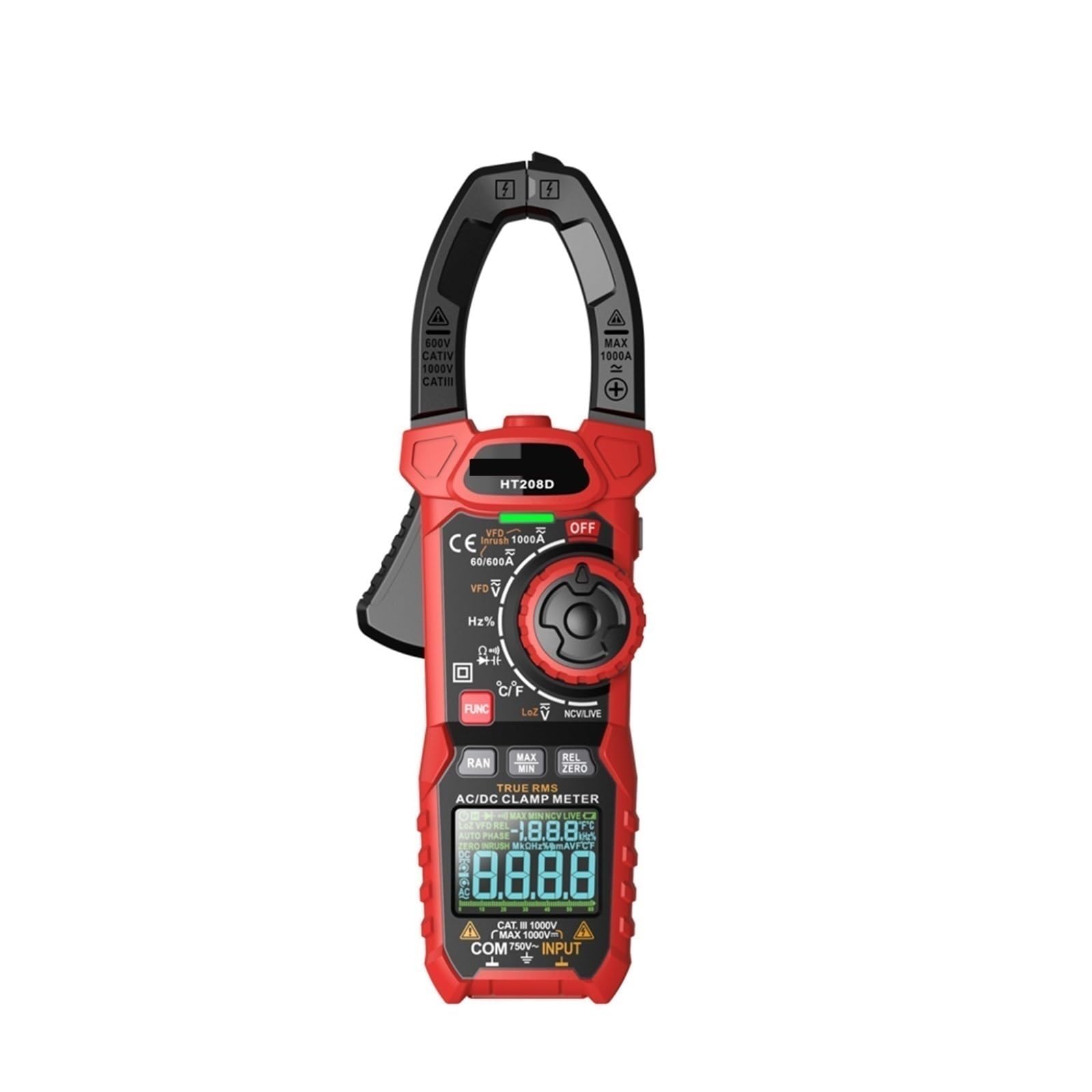 Pinza amperimétrica digital, Multímetro Medidor De Pinza Digital HT208A/D AC/DC, Valores Eficaces Verdaderos, Capacitancia NCV Alta Precisión(HT208D AC DC 1000A)