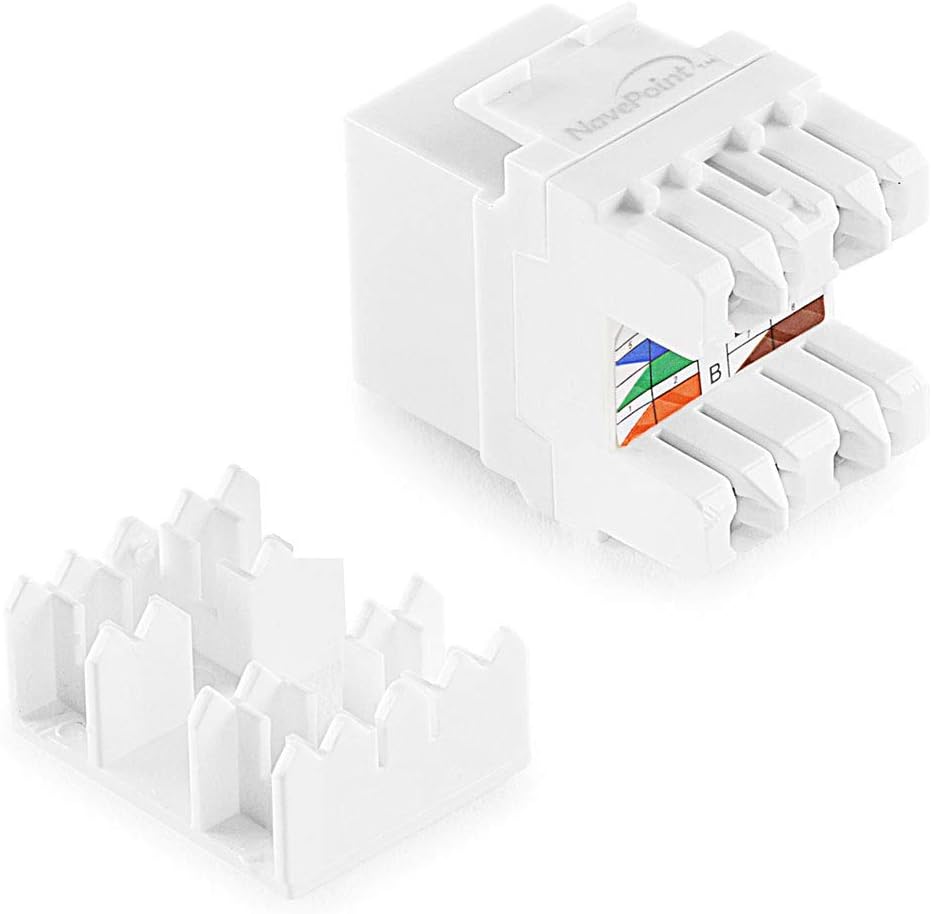 NavePoint 180 Degree Cat6 Keystone Jack, RJ45 Ethernet Connector, Type 110, White 25-Pack