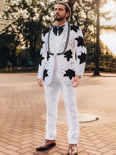 Diamond Beaded Luxury Men's Suit Groom Blazer Embellished Banquet Jacket Formal Wedding Tuxedo Coat Dinner Prom Party4