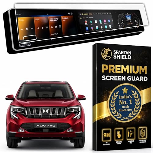 Image of Spartan Shield Screen Guard for MAHINDRA XUV 7XO 2026+ || AX, AX3, AX5, AX7, AX7T & AX7L || 12.3 INCH TRIPLE SCREEN *** WITH ADRENOX+ BADGE CUTOUT *** Protector || Scratch Proof | HD Clear | Water Resistant | Bubble-Free Installation | New XUV7XO Facelift Car Stereo Display Accessories [Not Tempered Glass] *** Check ADRENOX+ Badge Before Ordering ***