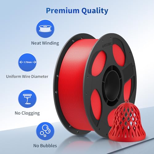 Image of ANYCUBIC PLA 3D Printer Filament, 3D Printing PLA Filament 1.75mm Dimensional Accuracy + /- 0.02mm, 1KG Reusable Spool (2.2 lbs), Texture Red
