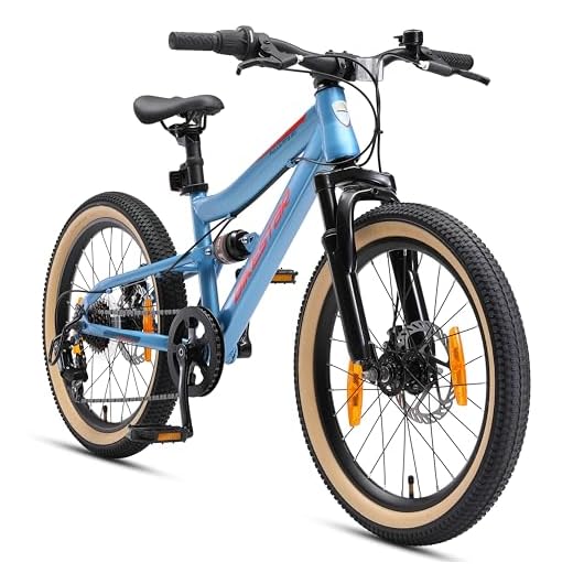 BIKESTAR Barncykel från 6 år med skivbroms, Shimano 7 växlar | terrängcykel fulldämpad mountainbike 20" tum | blå
