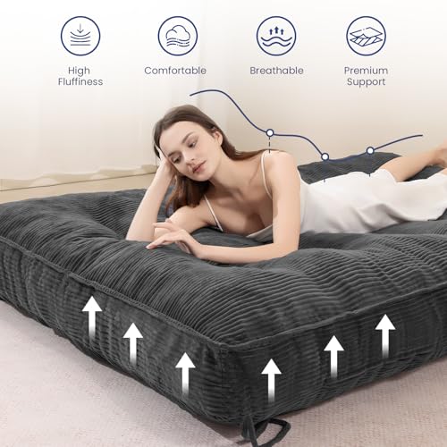 Image of JUIKURY 8 inch Futon Mattress Queen Size, Thick Futons Sofa Couch Bed Sleeper Sofa Bed, Floor Mattress for Adults, Roll Up Folding Mattres Shredded Foam Filling, Medium Firm(Frame Not Included)