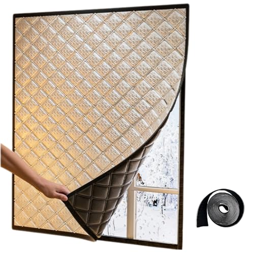 Fenster Wärmeschutz-Set | Isolierfolie + Thermovorhang | Hitzeschutz & Kältedämmung | Einfache Montage Ohne Bohren | Maßanfertigung Möglich(W 120 X H 100cm)