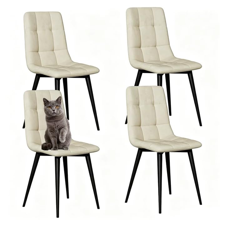 Dining Chairs Set of 4, Upholstered Dining Chair, Velvet Dining Chairs with Metal Frame, Modern Mid Century Kitchen Chairs, Beige Chair for Dining Room, Bedroom, Living Room, Kitchen (Beige, 4 Pack)