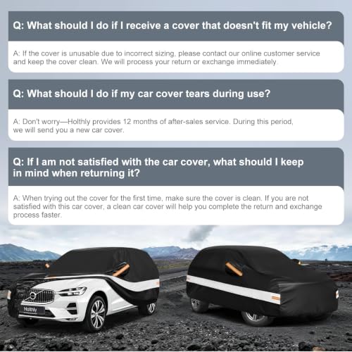 Image of 10 Layers SUV Car Cover Custom Fit for Volvo XC60 (2013-2026), Waterproof All Weather for Automobiles, Outdoor Full Cover Sun Dust Rain Protection with Cotton. Black