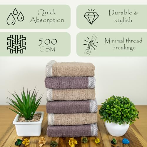 Image of RANGOLI 100% Bamboo Face Towel Set of 6, 500 GSM, Quick Dry Towels for Face, Gym, Travel, Ultra Soft Highly Absorbent, 30Cm X 30Cm, Beige, Ash Brown