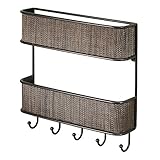 InterDesign Twillo Mail, Letter Holder, Key Rack Organizer for Entryway, Kitchen - Wall Mount, 2 Tiers, Bronze