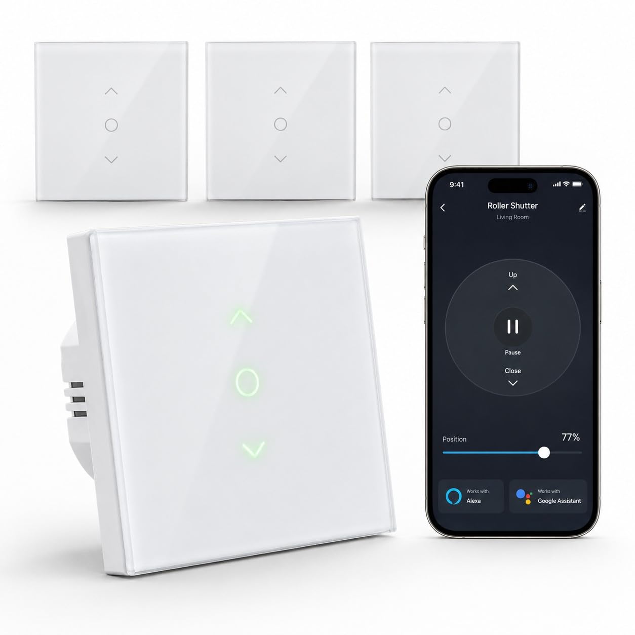 LoraTap Interruttore per tapparelle Wi-Fi a 4 moduli: controllo centralizzato in tutta la casa | Orari e posizioni 0-100%, meno percorsi quotidiani, controlla lo stato in movimento, non richiede hub