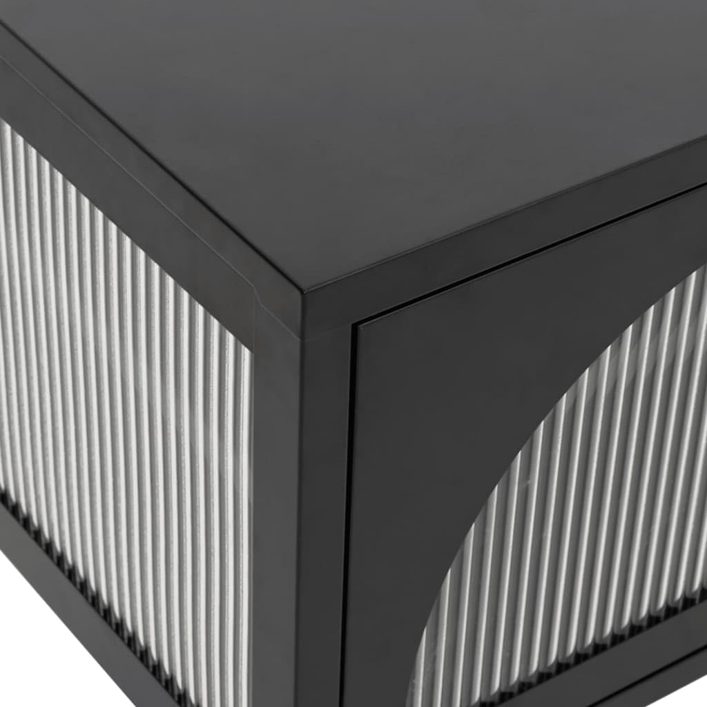 Szafka pod telewizor czarna, 105 x 35 x 50 cm, szkło ryflowane, stal malowana proszkowo, centrum rozrywki, stabilny stojak pod telewizor do salonu, sypialni