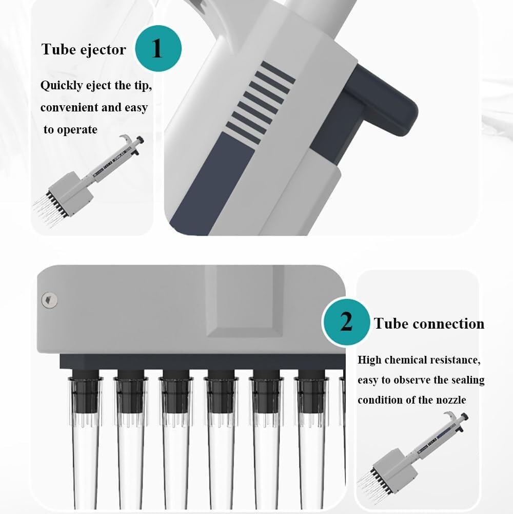 Dispensador automático de pipetas, pipeta de laboratorio de 8 canales, 0,5-300 ul, punta giratoria de 360°, con ventana digital, pipetas multicanal ajustables de alta precisión for laboratorio y escue