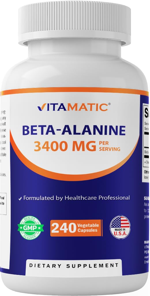 Vitamatic Suplemento para Pré-Treino de Beta-Alanina 3400 mg por porção, 240 cápsulas vegetais