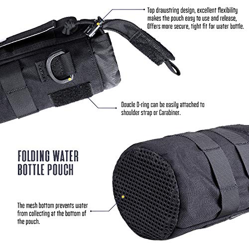 Wynex Molle Water Bottle Pouch Folding, Tactcail Molle Foldable Water Bottle Holder Kettle Hydration Carrier Water Bottles Bag With Mesh Bottom Insulated Drawstring With Flag Patch #TOP1