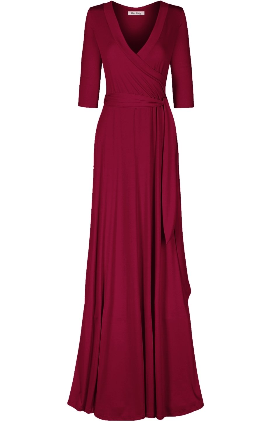 Women's 3/4 Sleeve Deep V-Neck Maxi Faux Wrap Solid Plus Size Dress