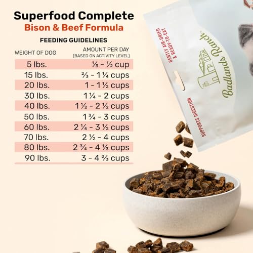 Image of BADLANDS RANCH Air-Dried Beef & Bison Dog Food, 87% Meat, 24 oz | Includes organs & salmon; kibble topper or alternative; adult & senior dogs; no corn, wheat, soy or fillers