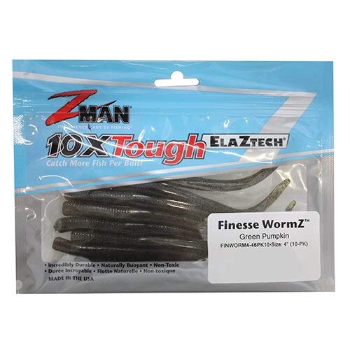 Z-MAN FINWORM4-46PK10 Elaztech Finesse Wormz Shaky Head Worm, 4