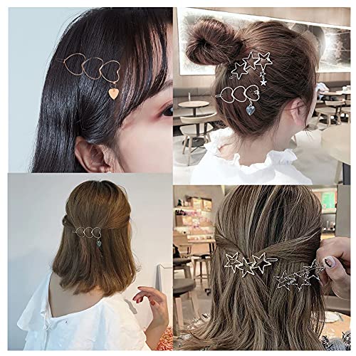 AKOAK 4 Piezas Pinzas para el Cabello de Metal con Estrella de Cinco Puntas Hueca y Colgante en Forma de Corazón Dorado y Plateado miniatura 7