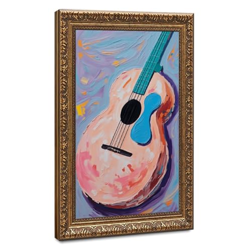 Poster coloré de musique de guitare en toile cadre doré rétro 40x60cm